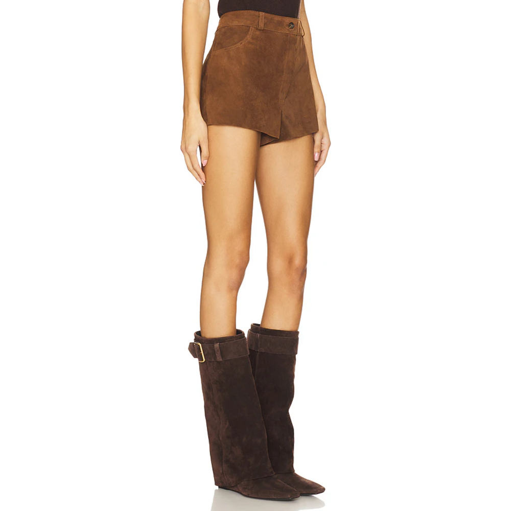 ZUT x REVOLVE Waistband Shorts in Camel Suede in Brown - Picture 2 of 6
